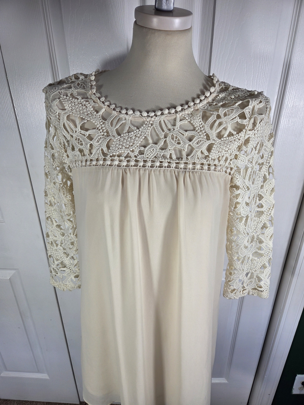 Blu Pepper Vintage Cream Lace Crochet Boho Shift Dress Womens Medium